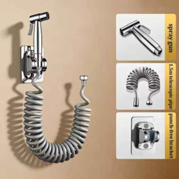Toilet Sprayer Gun, Handheld Bidet Sprayer, Bathroom Connector Set, Silver - thumbnail 4