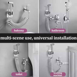 Toilet Sprayer Gun, Handheld Bidet Sprayer, Bathroom Connector Set, Silver - thumbnail 2