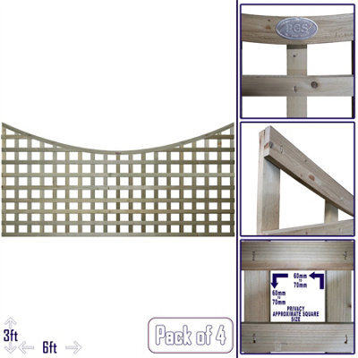 Premier Garden Supplies Concave Top Wooden Trellis Panel 6Ft X 3Ft (4 Pack) Privacy Square Lattice Fencing Topper Extension For Climbing Plant Support - image 1