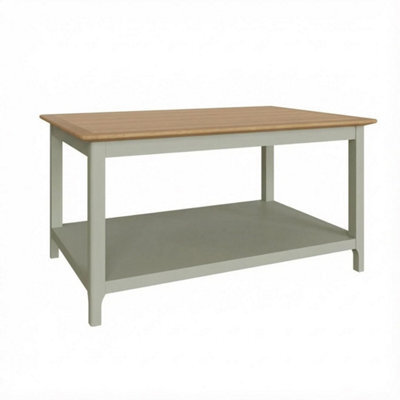 Large Coffee Table Oak Veneer Top Painted Finish With Storage Shelf - image 1