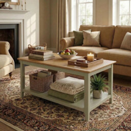 Large Coffee Table Oak Veneer Top Painted Finish With Storage Shelf - thumbnail 3