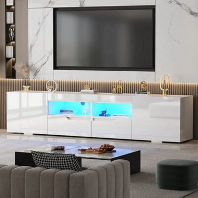 White 200Cm High Gloss White Tv Stand Cabinet Unit Doors Storage - image 1