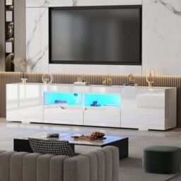 White 200Cm High Gloss White Tv Stand Cabinet Unit Doors Storage - thumbnail 1