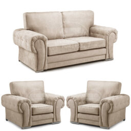 Furnishings For Less UK Milan Fabric 3 Piece Sofa Suite Mink Full Back 2 Seater And 2 Matching Armchairs -  2 1 1 - thumbnail 1