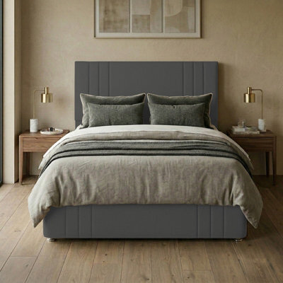"Adore Designs Rio Plush Velvet Divan Bed, 50"" Headboard, & Footboard - 4Ft Small Double - Grey - 4 Drawers" - image 1