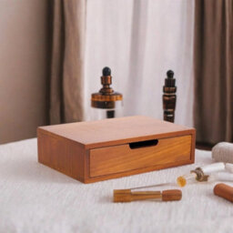 1 Drawer Brown Vintage Wooden Desk Organizer For Home Desktop - thumbnail 3