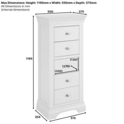 The Furniture Market Wilmslow White Painted 5 Drawer Tallboy Narrow Chest - thumbnail 7