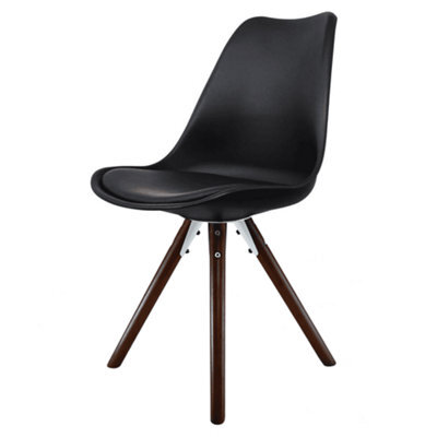 Fusion Living Soho Black Plastic Dining Chair With Pyramid Dark Wood Legs - image 1