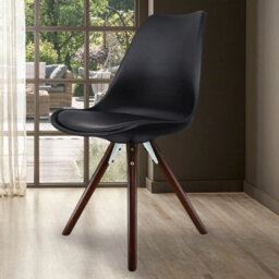 Fusion Living Soho Black Plastic Dining Chair With Pyramid Dark Wood Legs - thumbnail 2