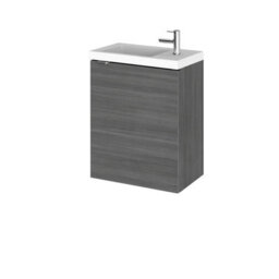 Hudson Reed Fusion Wall Hung 1 Door Vanity Unit & Compact Polymarble Basin, Sink Vanity Unit, Anthracite Woodgrain, 400mm - thumbnail 1