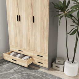 Urbn-Living Urbnliving 180Cm Height Oak 3 Door 4 Drawer Wardrobe Storage Shelf Modern Bedroom Grey Furniture - thumbnail 3