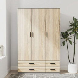 Urbn-Living Urbnliving 180Cm Height Oak 3 Door 4 Drawer Wardrobe Storage Shelf Modern Bedroom Grey Furniture - thumbnail 2
