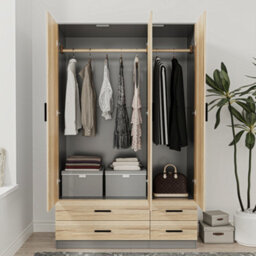 Urbn-Living Urbnliving 180Cm Height Oak 3 Door 4 Drawer Wardrobe Storage Shelf Modern Bedroom Grey Furniture - thumbnail 4