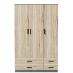 Urbn-Living Urbnliving 180Cm Height Oak 3 Door 4 Drawer Wardrobe Storage Shelf Modern Bedroom Grey Furniture - thumbnail 6
