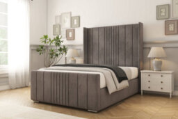"Sloomy Hargrave Slate Naples Bed Frame With 50""  Upholstered Wingback Headboard 3' Single" - thumbnail 2