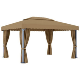 Walplus Gazebo With Curtain 4X3 M Taupe Aluminium - thumbnail 4