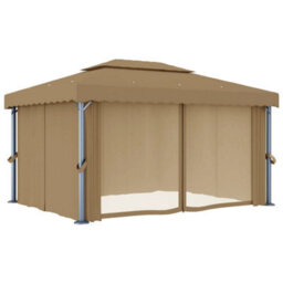 Walplus Gazebo With Curtain 4X3 M Taupe Aluminium - thumbnail 3