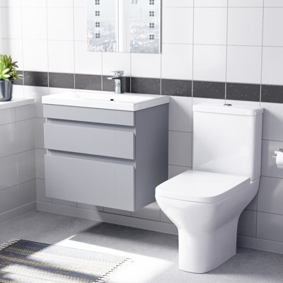 Nes Home Matte Grey 600mm Wall Hung Drawers Vanity Unit & Rimless Toilet Set - image 1