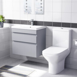 Nes Home Matte Grey 600mm Wall Hung Drawers Vanity Unit & Rimless Toilet Set - thumbnail 1