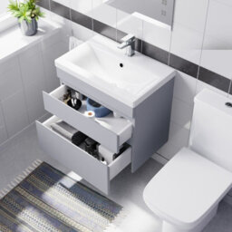 Nes Home Matte Grey 600mm Wall Hung Drawers Vanity Unit & Rimless Toilet Set - thumbnail 5