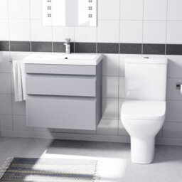 Nes Home Matte Grey 600mm Wall Hung Drawers Vanity Unit & Rimless Toilet Set - thumbnail 2