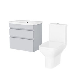 Nes Home Matte Grey 600mm Wall Hung Drawers Vanity Unit & Rimless Toilet Set - thumbnail 6