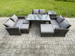 Fimous Wicker Rattan Garden Furniture Sets Outdoor Lounge Sofa Set With Oblong Dining Table Double Seat Sofa Dark Grey Mixed - thumbnail 2