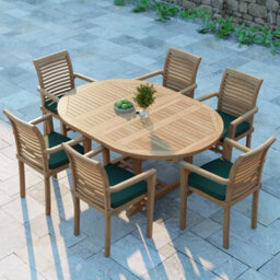 Eterna Seville Teak Garden Outdoor Dining Table & 6 Seat Chair Set - With Black Cushions - thumbnail 1