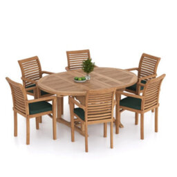 Eterna Seville Teak Garden Outdoor Dining Table & 6 Seat Chair Set - With Black Cushions - thumbnail 4