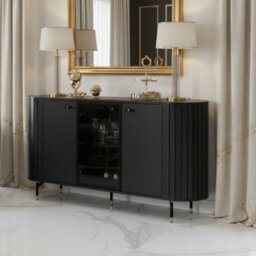 Zante Za3 Cabinet With Glass Shelf Steel Handles And Legs Black - thumbnail 1