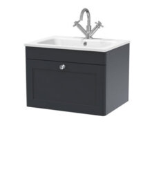 Balterley Swynnerton Traditional 1 Drawer Wall Hung Vanity Unit With Stone Basin, Dark Grey, 600mm - thumbnail 1