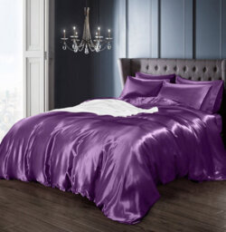 Intimates Purple Satin Complete Bedding Set Duvet Cover And Pillowcase Set Super King