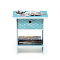 Walplus Furinno Dario End Table/ Night Stand Storage Shelf With Bin Drawer, Light Blue/light Blue - thumbnail 1