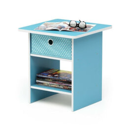 Walplus Furinno Dario End Table/ Night Stand Storage Shelf With Bin Drawer, Light Blue/light Blue - thumbnail 2