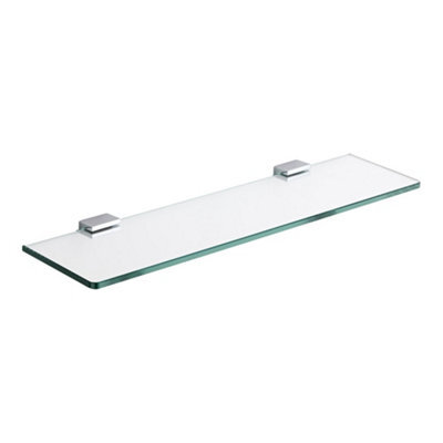 Homestylestore Wall Mounted Bathroom Glass Shelf With Square Chrome Brackets 500mm - image 1