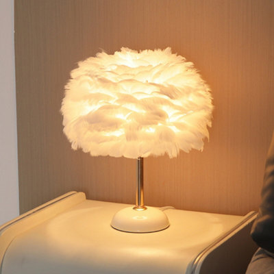 Living And Home White Ceramic Feather Bedroom Bedside Table Lamp With Led Light 30Cm X 37Cm - image 1
