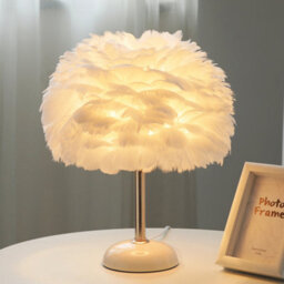 Living And Home White Ceramic Feather Bedroom Bedside Table Lamp With Led Light 30Cm X 37Cm - thumbnail 2