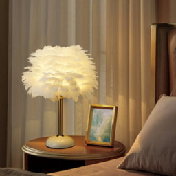 Living And Home White Ceramic Feather Bedroom Bedside Table Lamp With Led Light 30Cm X 37Cm - thumbnail 3