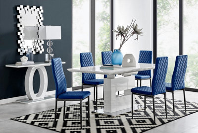 Furniturebox Uk Arezzo Large Extending Dining Table And 6 Navy Velvet Milan Black Leg Chairs - image 1