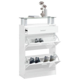 Berkfield Shoe Cabinet High Gloss White 63X24X104 Cm Engineered Wood - thumbnail 4