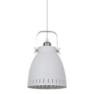 Luminosa Lighting Luminosa Industrial And Retro Hanging Pendant White, Satin Nickel 1 Light  With White Shade, E27 - image 1