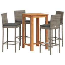 Berkfield 5 Piece Garden Bar Set Grey Solid Wood Acacia And Poly Rattan - thumbnail 2