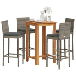 Berkfield 5 Piece Garden Bar Set Grey Solid Wood Acacia And Poly Rattan