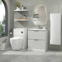 Royal Bathrooms Evora 700mm Matt White Fluted Floor Standing Bathroom Vanity Unit 2 Drawer Cabinet Storage With Stone Basin Sink - 1 Tap Hole - thumbnail 2