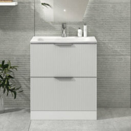 Royal Bathrooms Evora 700mm Matt White Fluted Floor Standing Bathroom Vanity Unit 2 Drawer Cabinet Storage With Stone Basin Sink - 1 Tap Hole