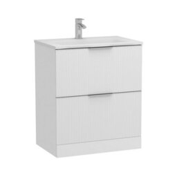 Royal Bathrooms Evora 700mm Matt White Fluted Floor Standing Bathroom Vanity Unit 2 Drawer Cabinet Storage With Stone Basin Sink - 1 Tap Hole - thumbnail 6