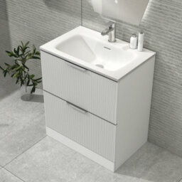 Royal Bathrooms Evora 700mm Matt White Fluted Floor Standing Bathroom Vanity Unit 2 Drawer Cabinet Storage With Stone Basin Sink - 1 Tap Hole - thumbnail 4