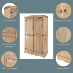 Core Products Premium Corona 2 Door Wardrobe - Antique Waxed Pine Finish, H189.0Cm X  W100.0Cm X D56.0Cm - thumbnail 8