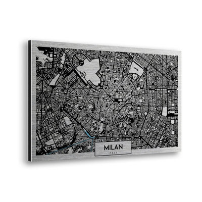 Crearreda Metal Art Milan Map Brushed Aluminium Print