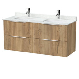 Callingwood Contemporary Wall Hung 4 Drawer Vanity Unit with Marble Worktop with Basin , 1200mm, Autumn Oak